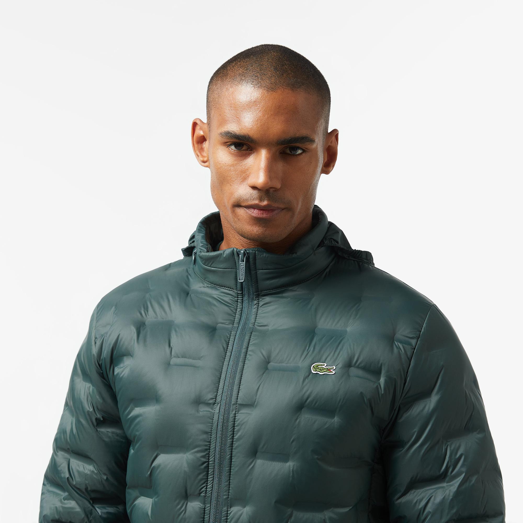 Erkek Regular Fit Kapüşonlu Kapitone Koyu Yeşil Mont