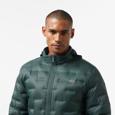  Lacoste Erkek Regular Fit Kapüşonlu Kapitone Koyu Yeşil Mont