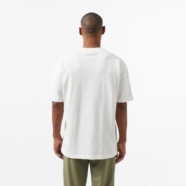  Erkek Oversize Fit Bisiklet Yaka Baskılı Beyaz T-Shirt