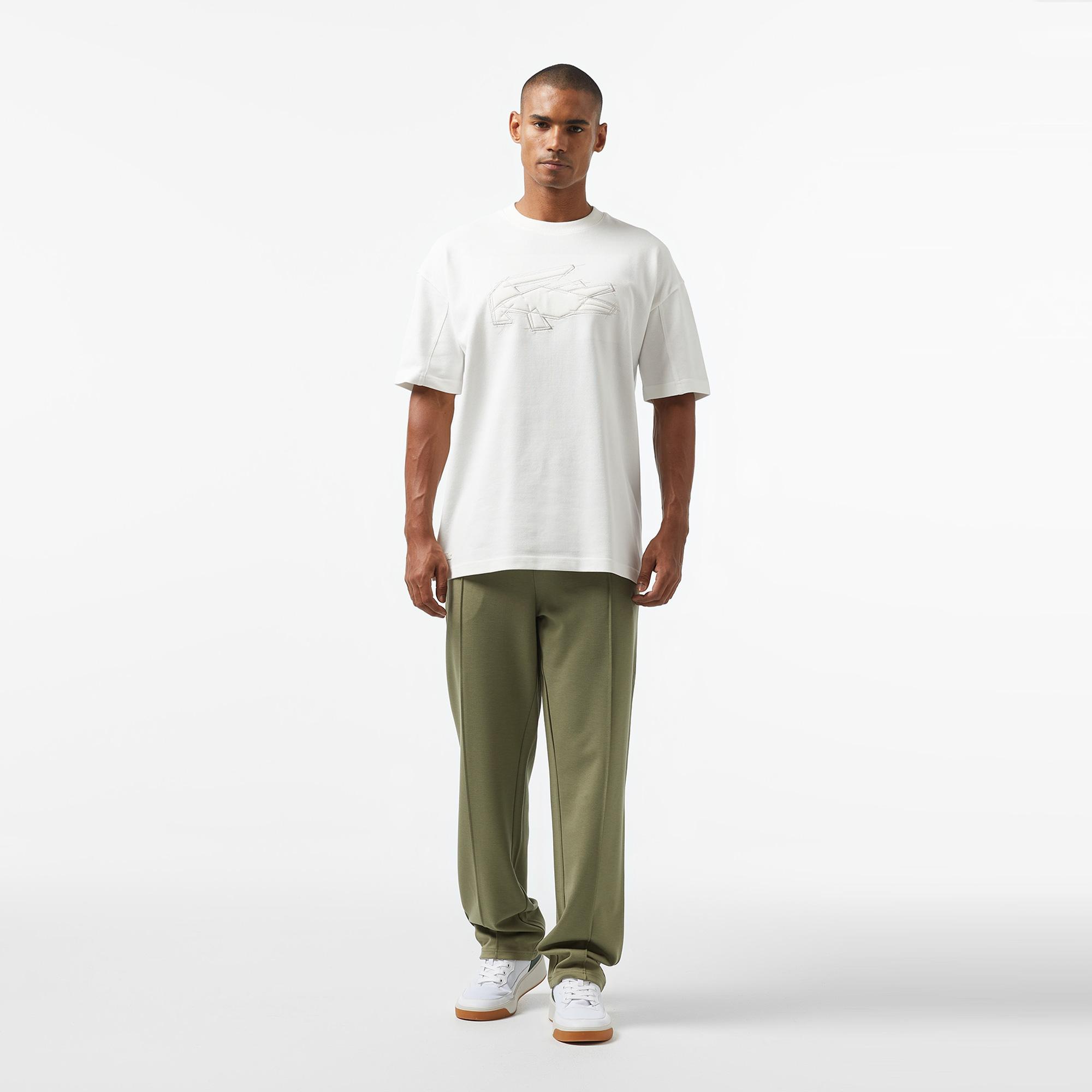 Erkek Oversize Fit Bisiklet Yaka Baskılı Beyaz T-Shirt