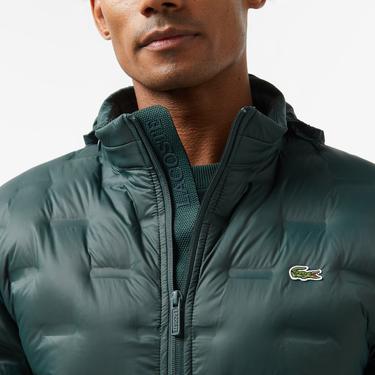  Lacoste Erkek Regular Fit Kapüşonlu Kapitone Koyu Yeşil Mont