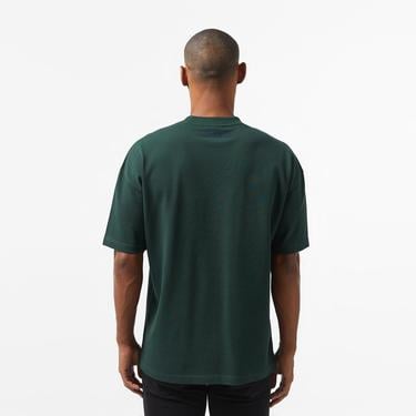 Erkek Oversize Fit Bisiklet Yaka Baskılı Koyu Yeşil T-Shirt