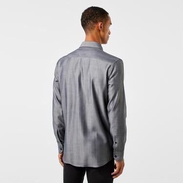  Erkek Slim Fit Düğmeli Yaka Gri Gömlek