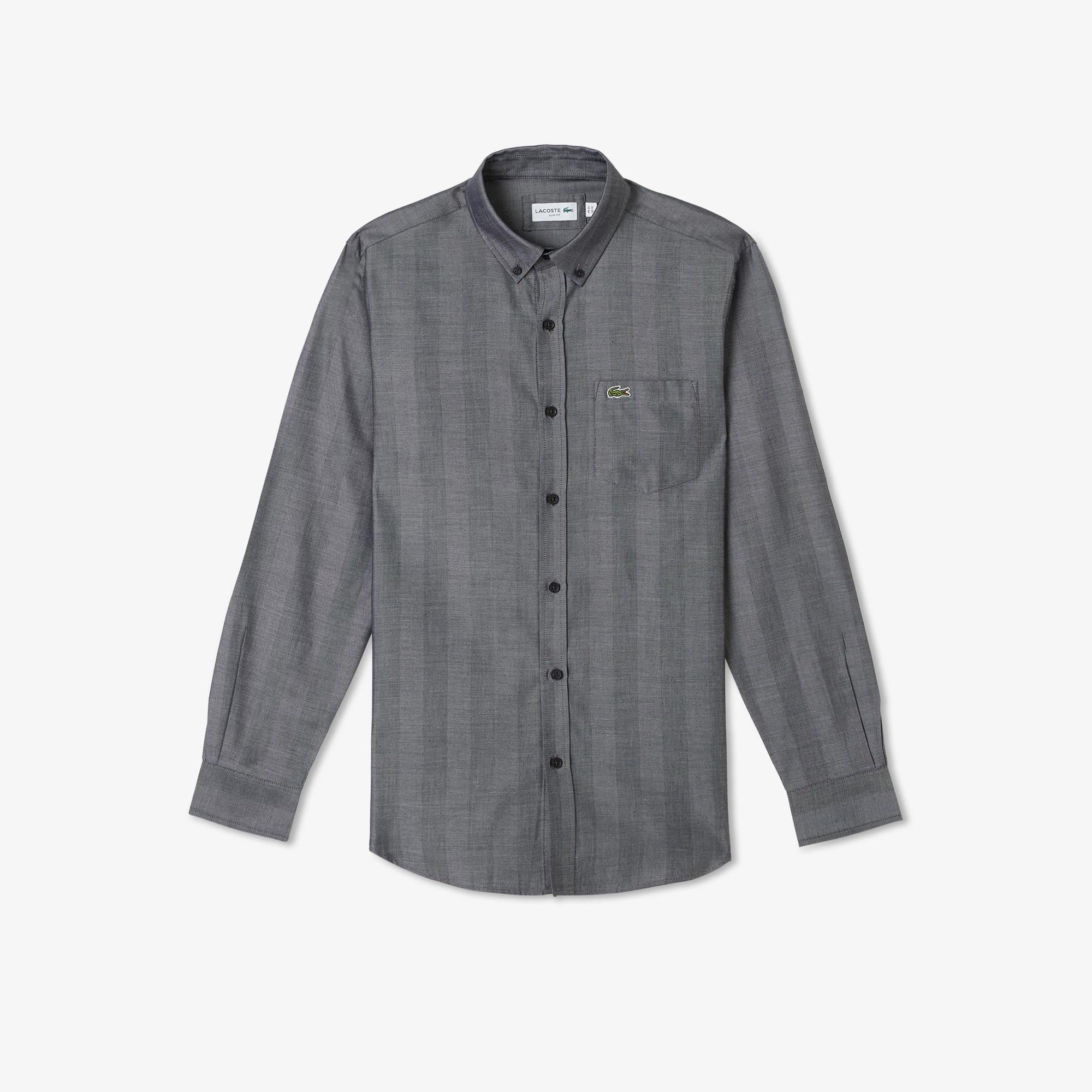 Erkek Slim Fit Düğmeli Yaka Gri Gömlek