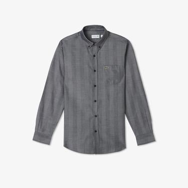  Erkek Slim Fit Düğmeli Yaka Gri Gömlek