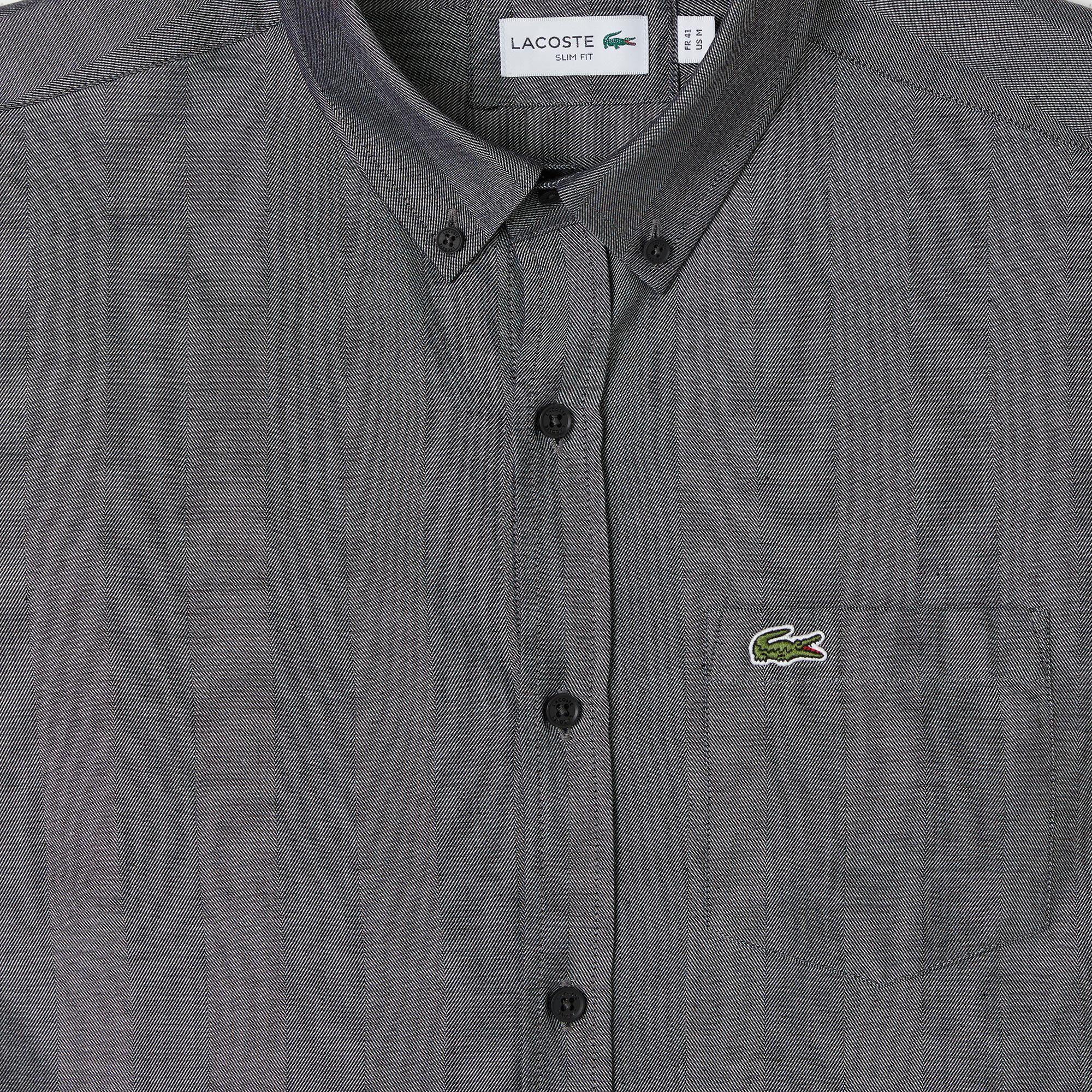 Erkek Slim Fit Düğmeli Yaka Gri Gömlek