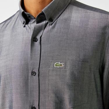  Erkek Slim Fit Düğmeli Yaka Gri Gömlek