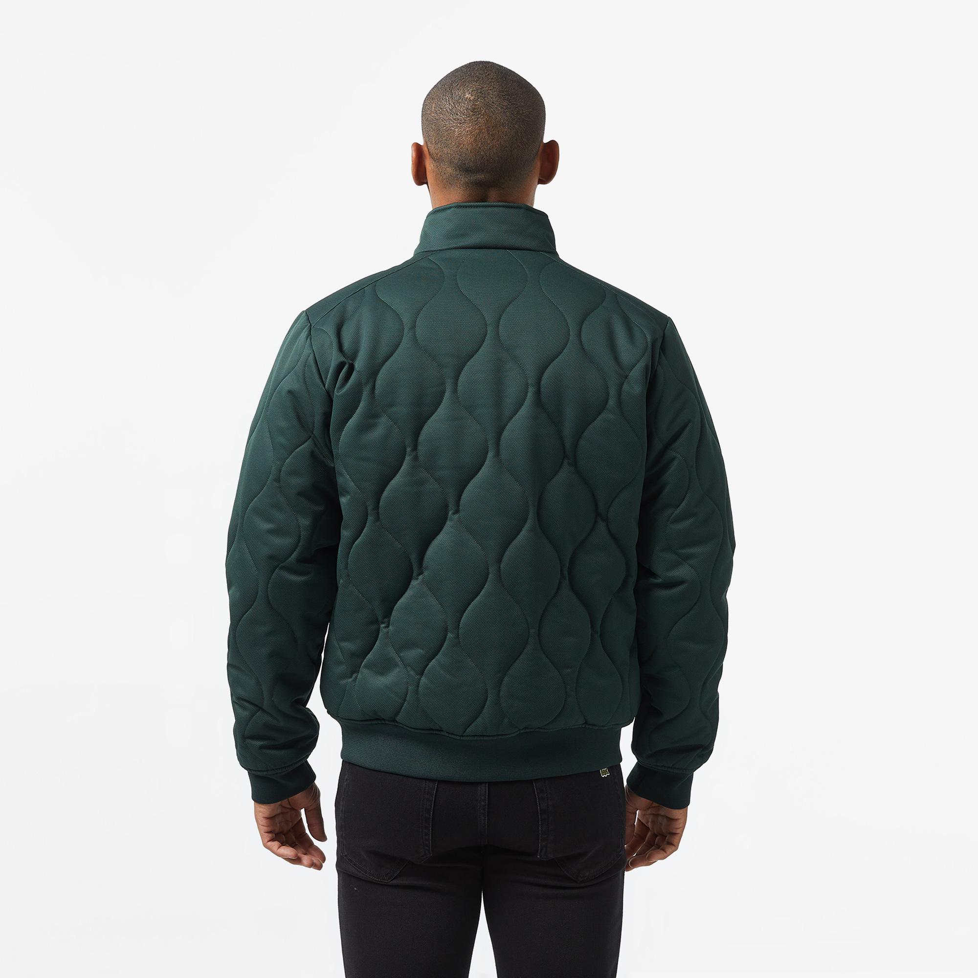 Erkek Relaxed Fit Dik Yaka Kapitone Koyu Yeşil Mont