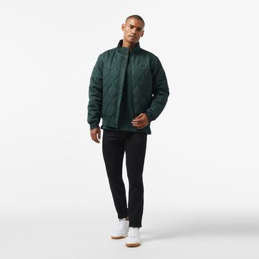  Erkek Relaxed Fit Dik Yaka Kapitone Koyu Yeşil Mont