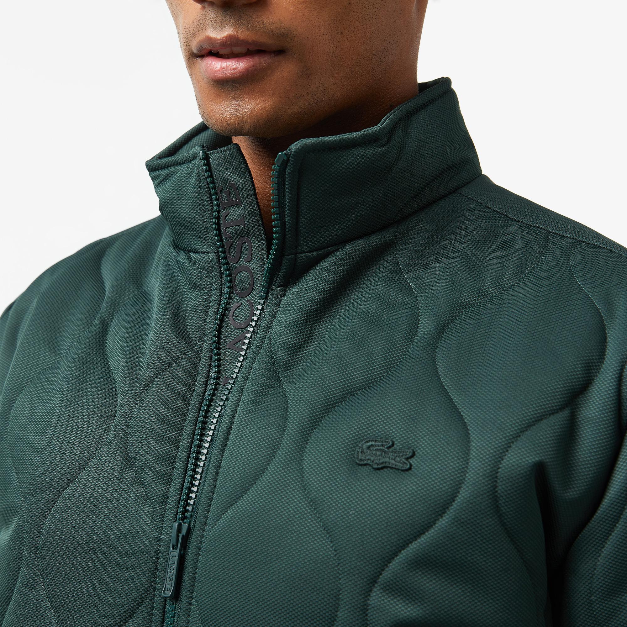 Erkek Relaxed Fit Dik Yaka Kapitone Koyu Yeşil Mont