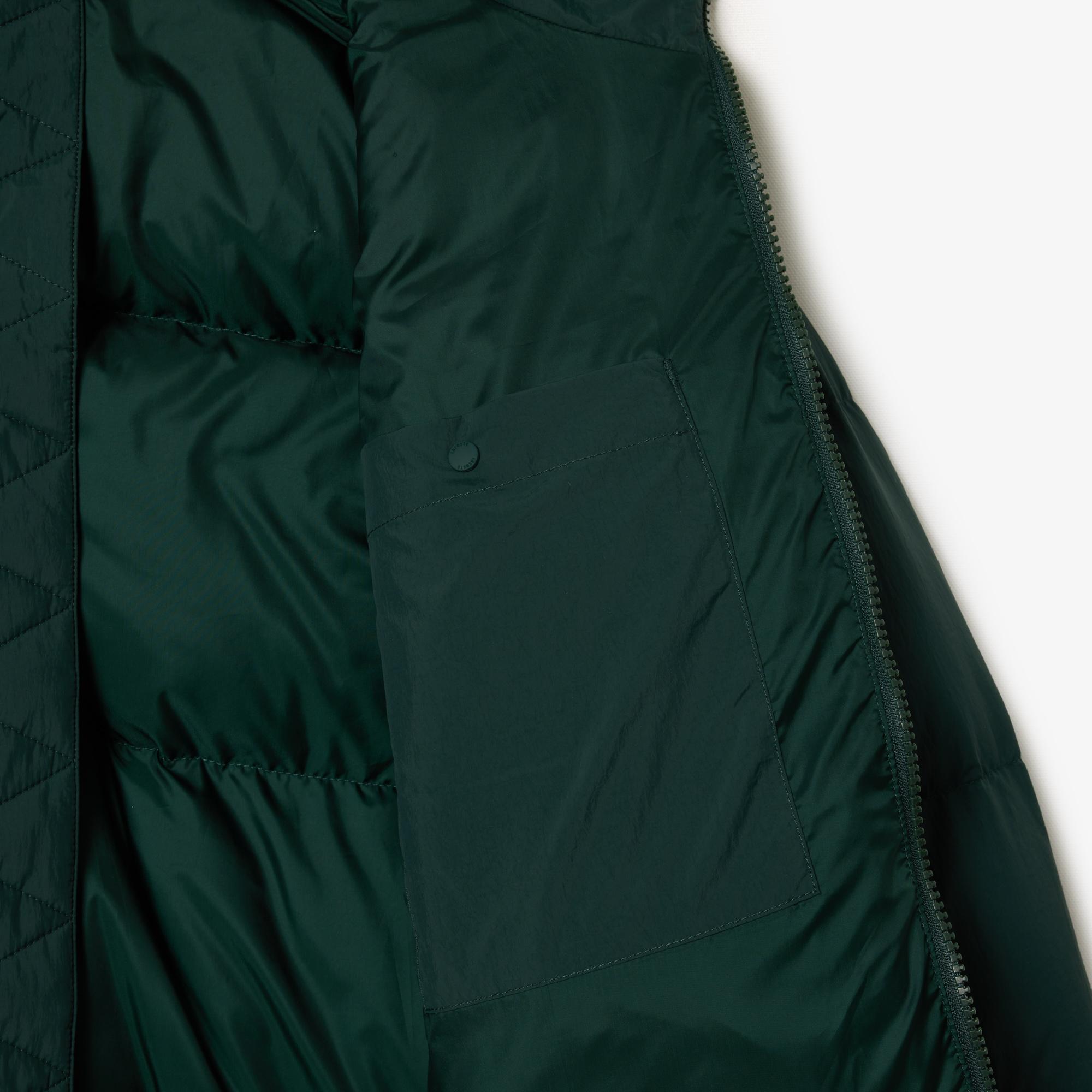 Kadın Relaxed Fit Kapüşonlu Koyu Yeşil Şişme Mont