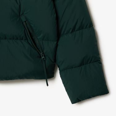  Kadın Relaxed Fit Kapüşonlu Koyu Yeşil Şişme Mont