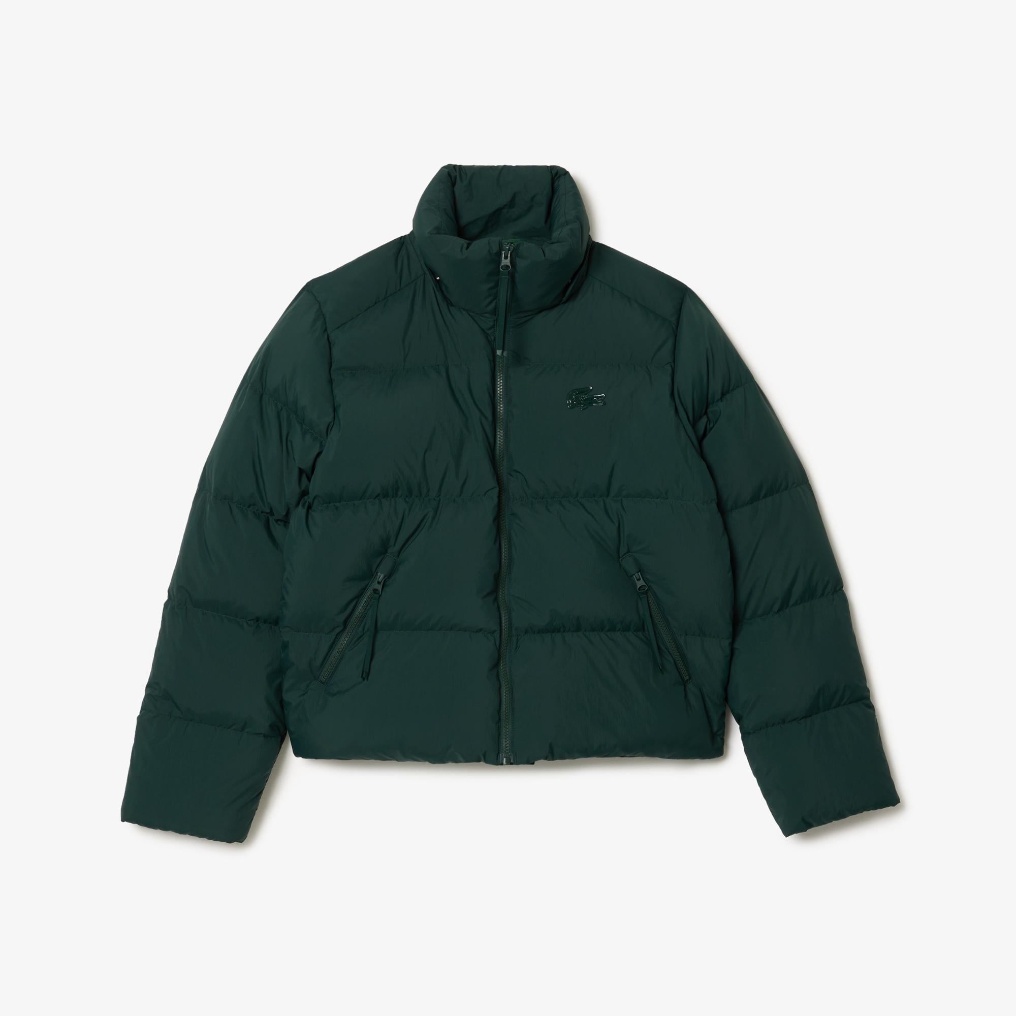 Kadın Relaxed Fit Kapüşonlu Koyu Yeşil Şişme Mont