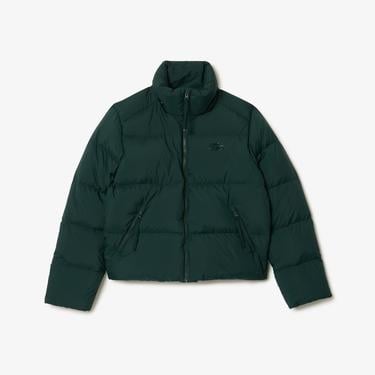  Kadın Relaxed Fit Kapüşonlu Koyu Yeşil Şişme Mont