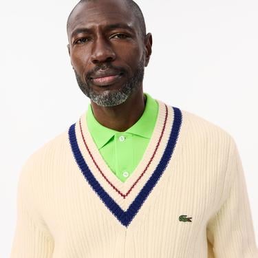  Erkek Classic Fit V Yaka Yün Krem Kazak