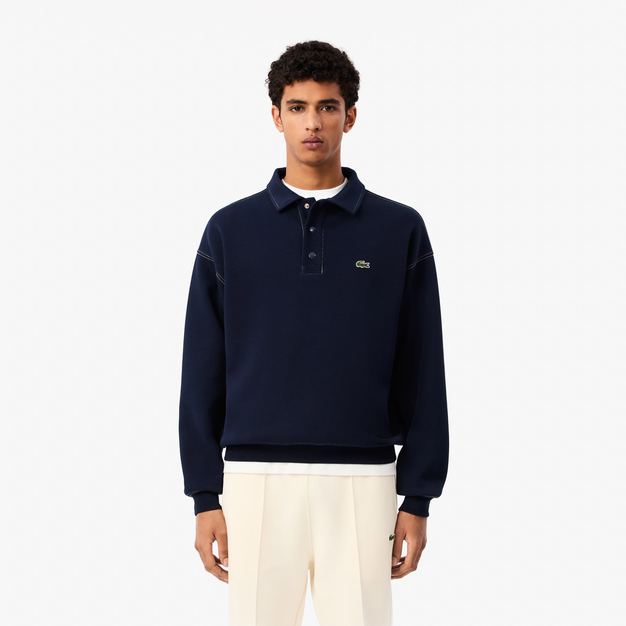  Erkek Loose Fit Polo Yaka Lacivert Sweatshirt