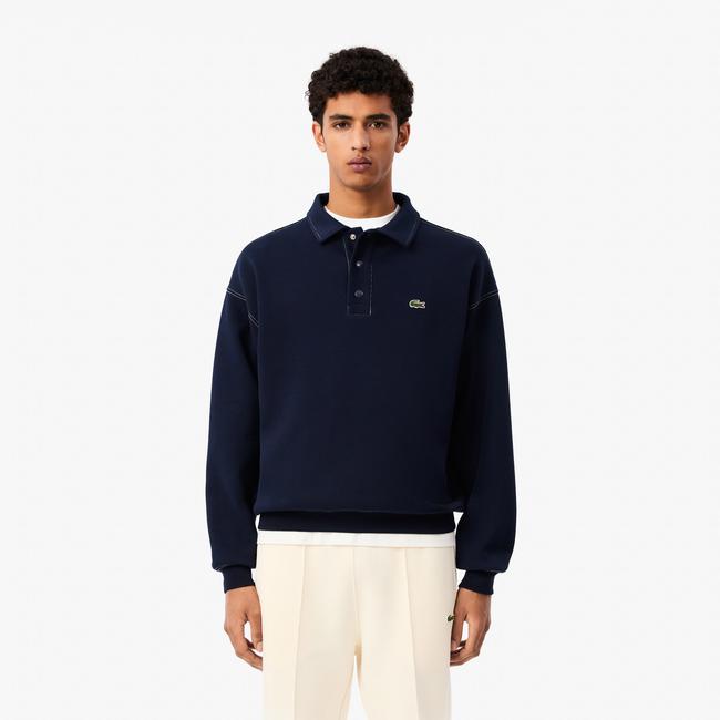  Erkek Loose Fit Polo Yaka Lacivert Sweatshirt