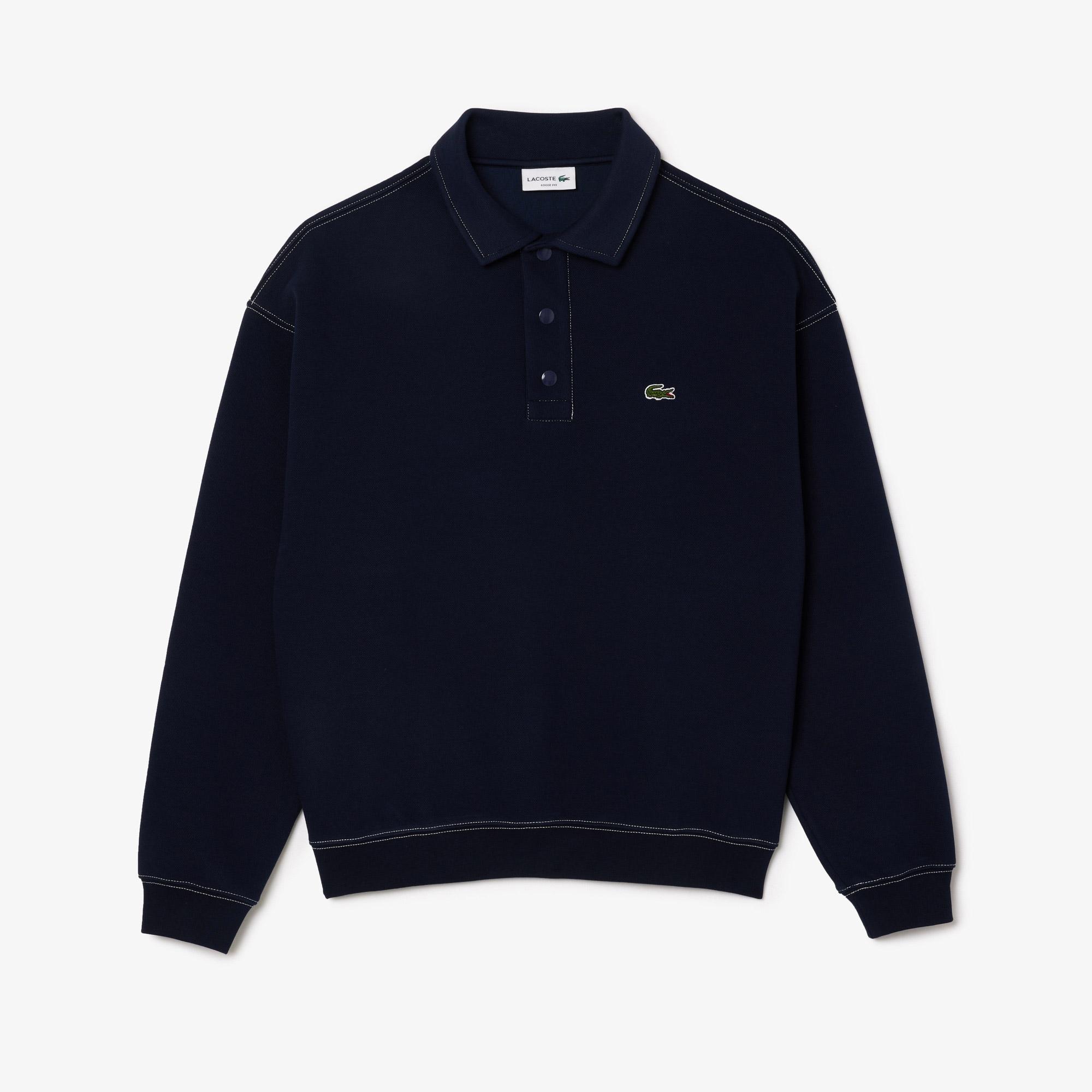 Lacoste Erkek Loose Fit Polo Yaka Lacivert Sweatshirt