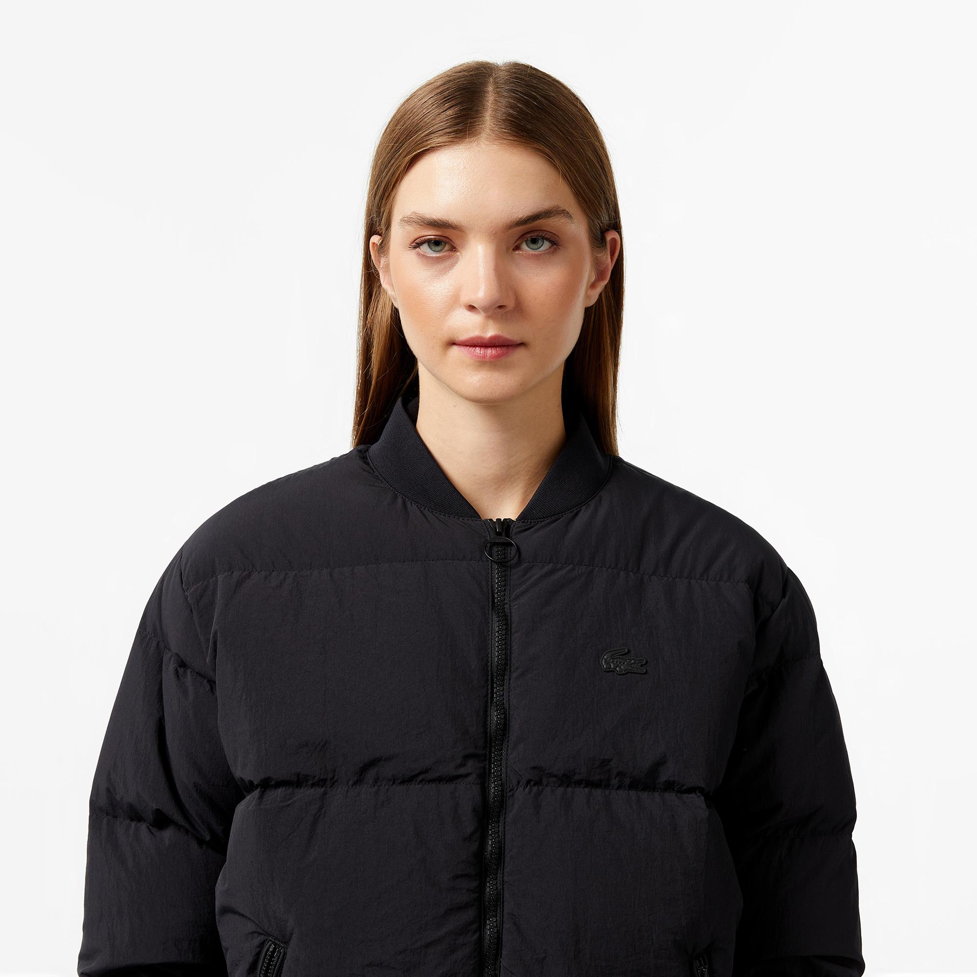 Kadın Relaxed Fit Dik Yaka Siyah Mont