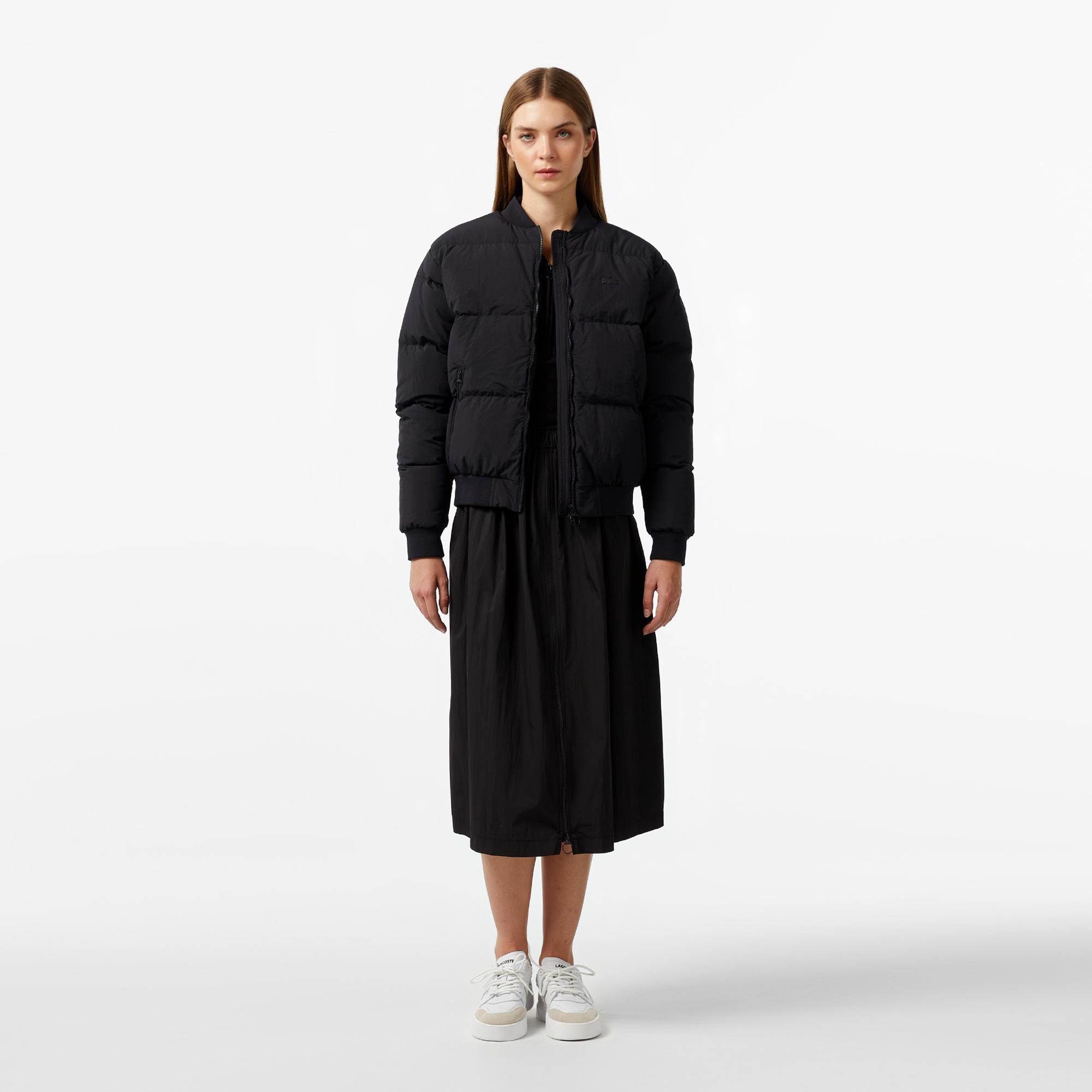 Kadın Relaxed Fit Dik Yaka Siyah Mont