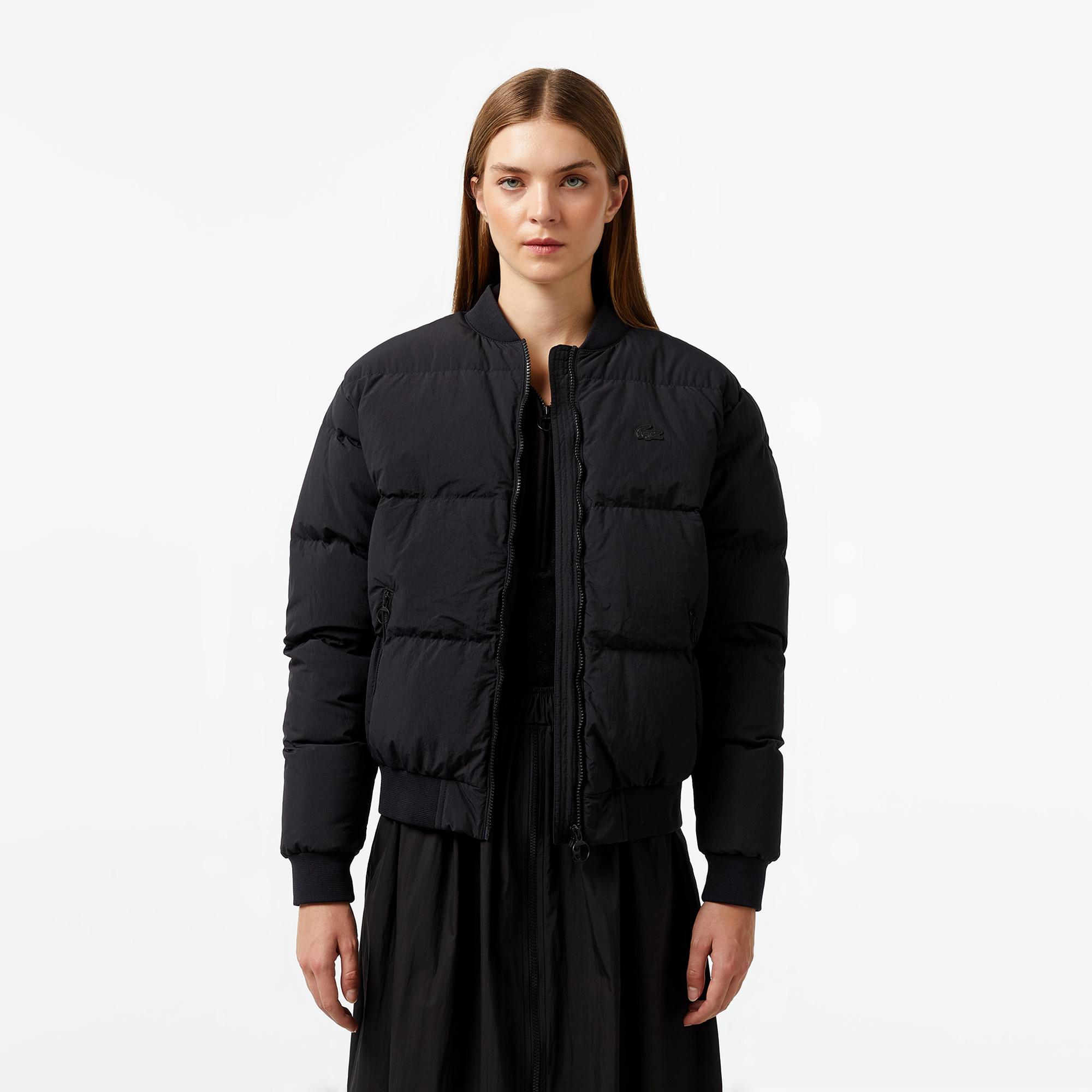 Kadın Relaxed Fit Dik Yaka Siyah Mont