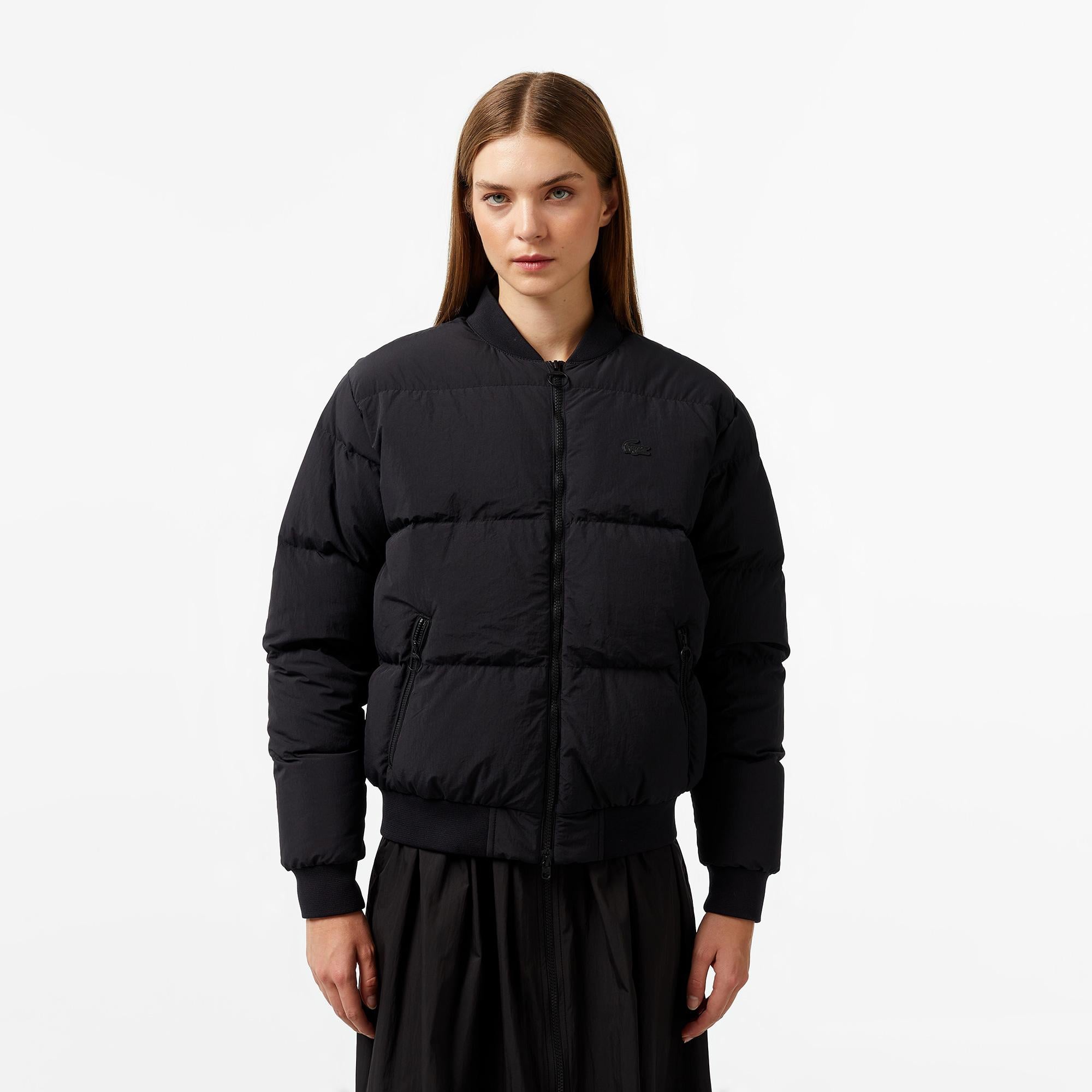 Kadın Relaxed Fit Dik Yaka Siyah Mont