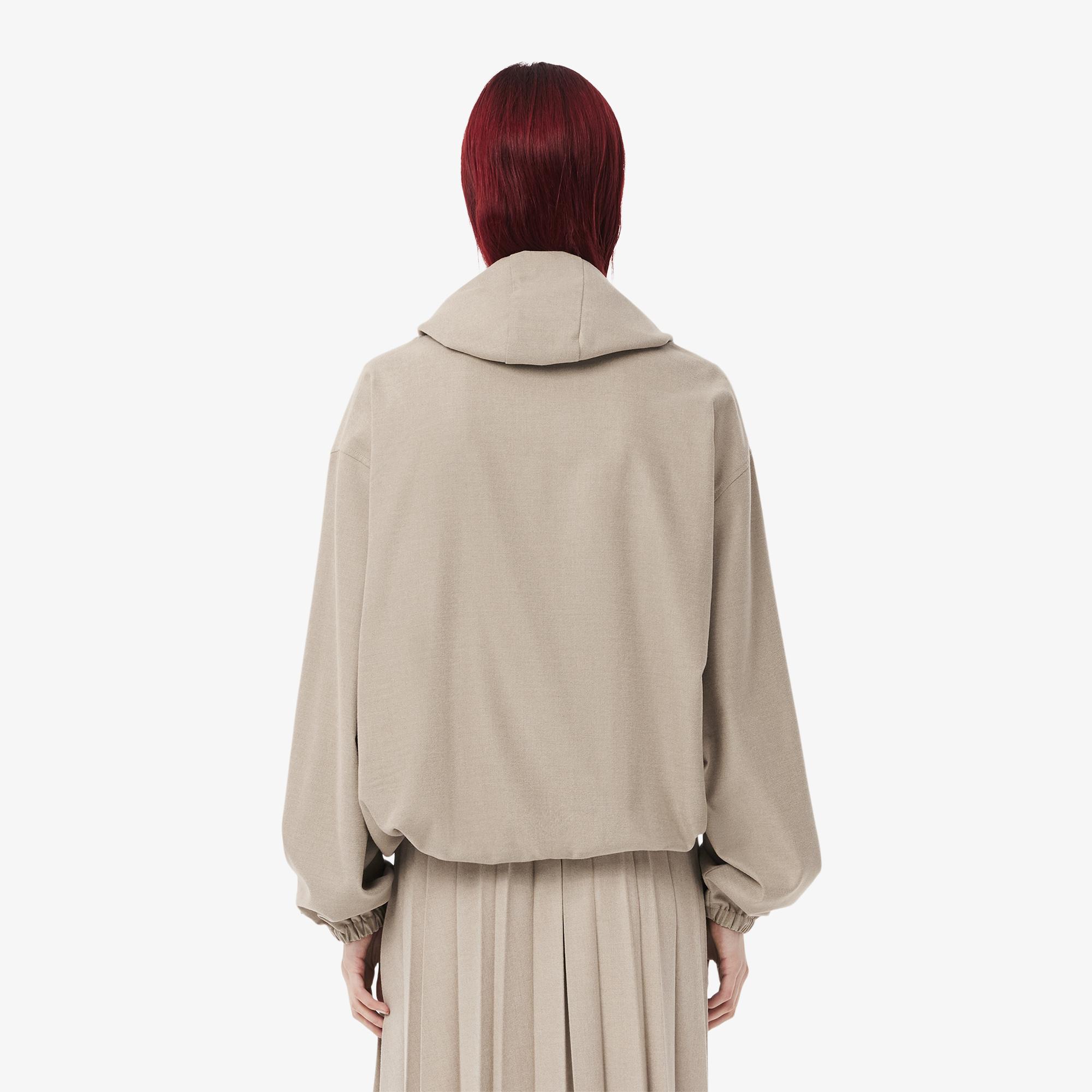 Kadın Oversize Fit Kapüşonlu Bej Ceket