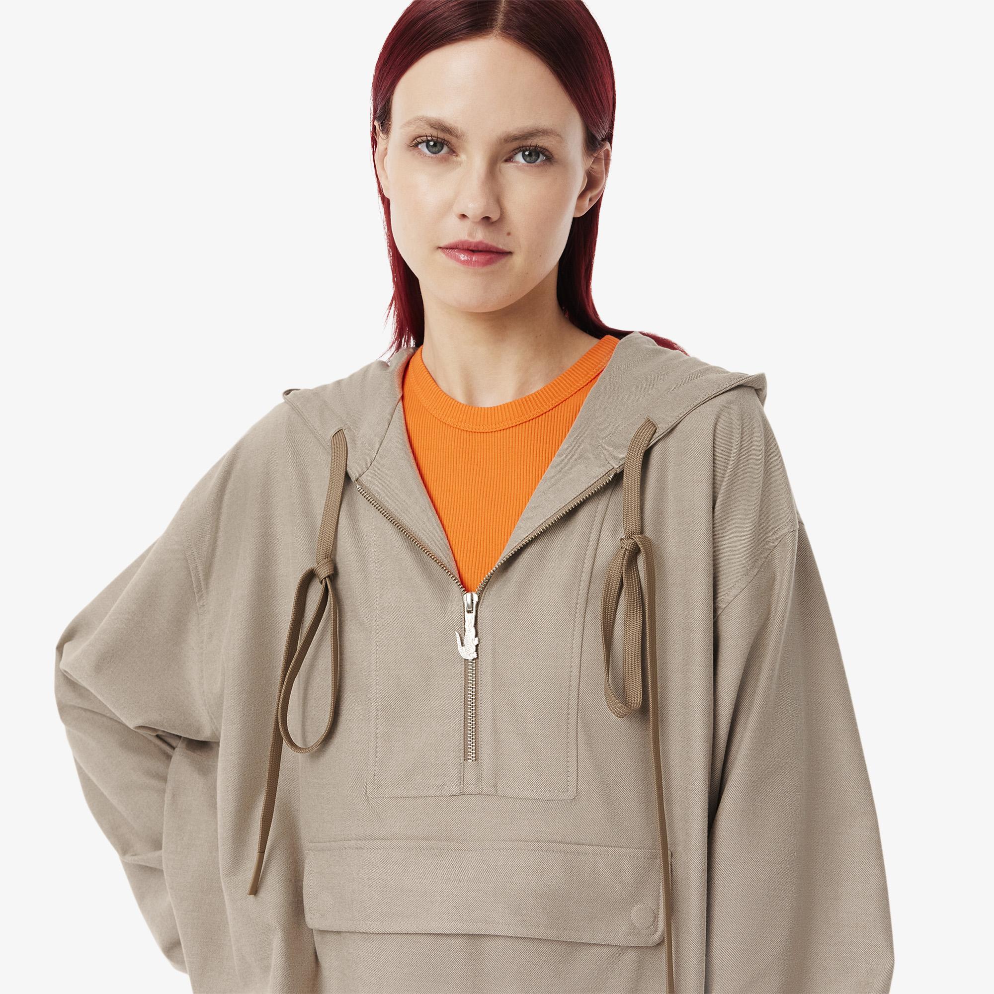 Kadın Oversize Fit Kapüşonlu Bej Ceket