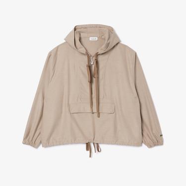  Kadın Oversize Fit Kapüşonlu Bej Ceket