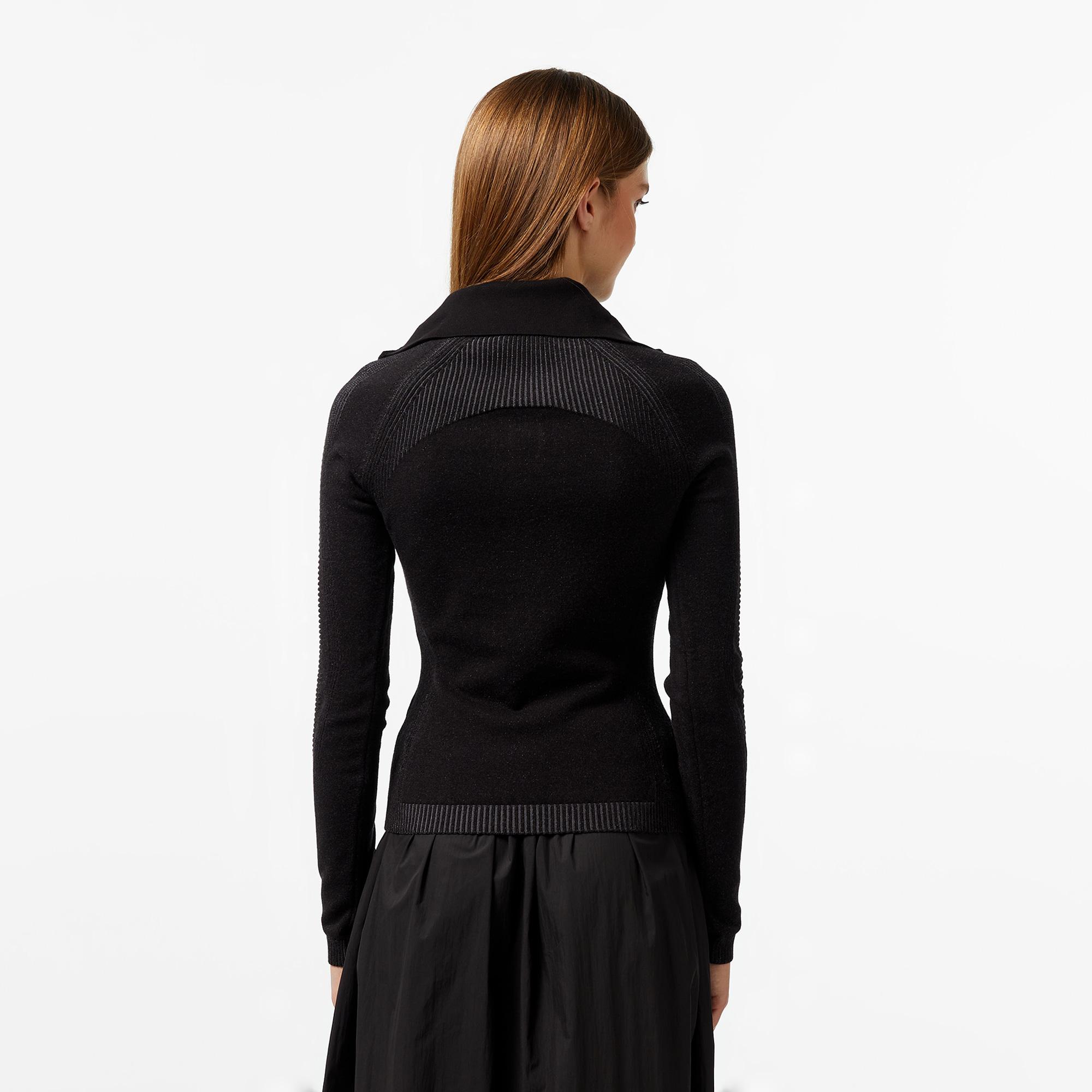 Kadın Slim Fit Yarım Fermuarlı Siyah Triko