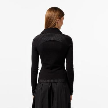  Kadın Slim Fit Yarım Fermuarlı Siyah Triko