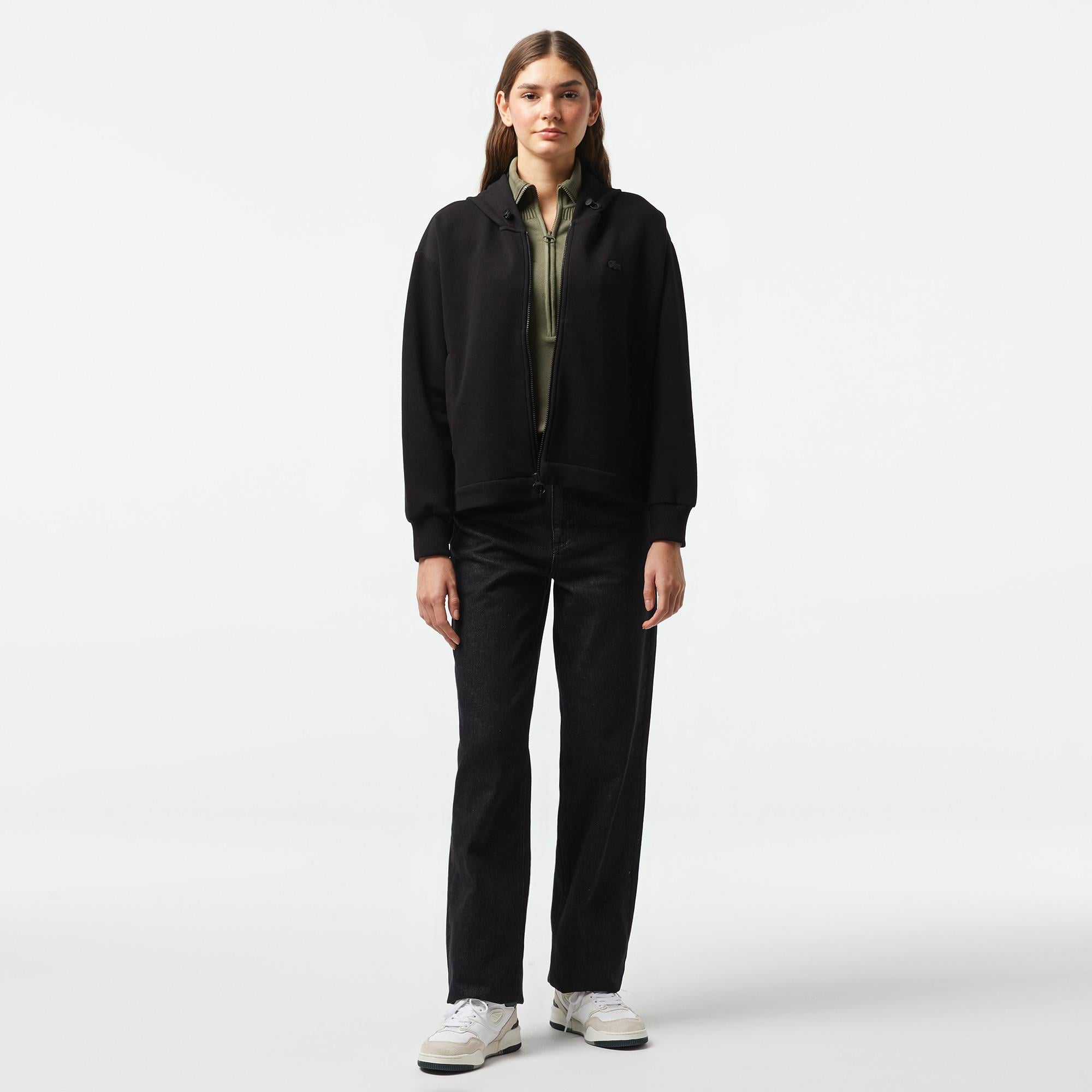 Kadın Relaxed Fit Kapüşonlu Siyah Sweatshirt