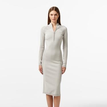  Kadın Slim Fit Uzun Kollu Yarım Fermuarlı Gri Elbise