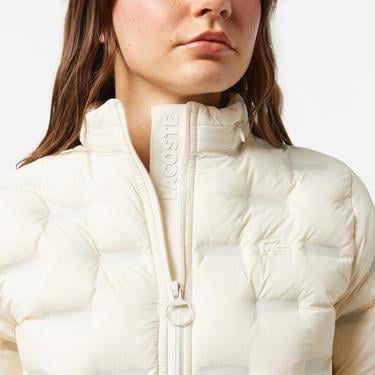  Lacoste Kadın Regular Fit Kapüşonlu Kapitone Beyaz Mont