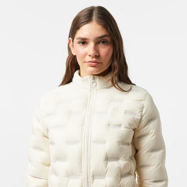  Lacoste Kadın Regular Fit Kapüşonlu Kapitone Beyaz Mont