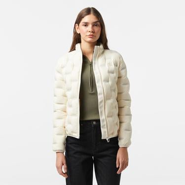  Lacoste Kadın Regular Fit Kapüşonlu Kapitone Beyaz Mont