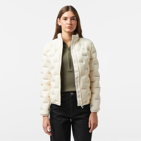  Lacoste Kadın Regular Fit Kapüşonlu Kapitone Beyaz Mont