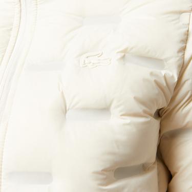  Lacoste Kadın Regular Fit Kapüşonlu Kapitone Beyaz Mont