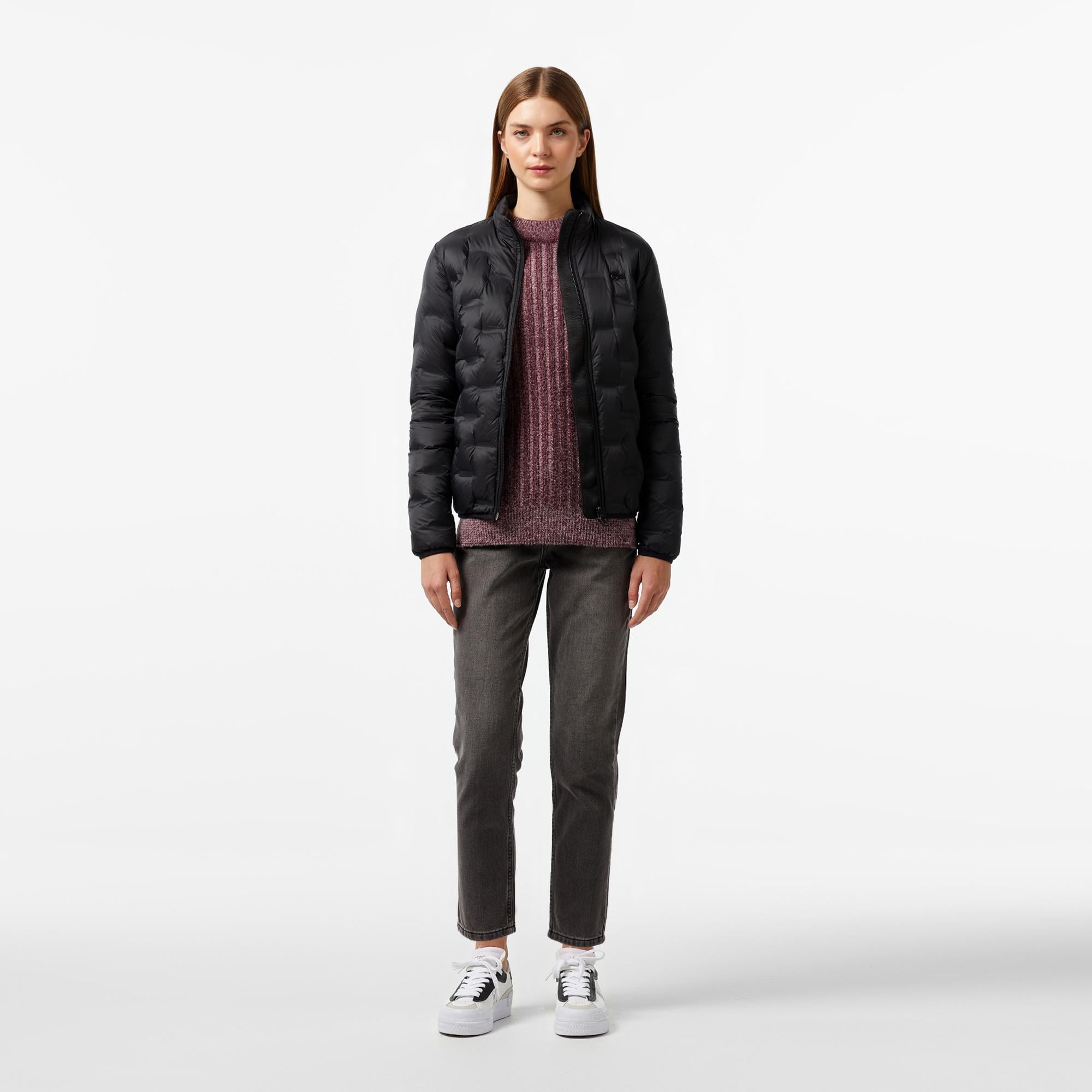 Lacoste Kadın Regular Fit Kapüşonlu Kapitone Siyah Mont