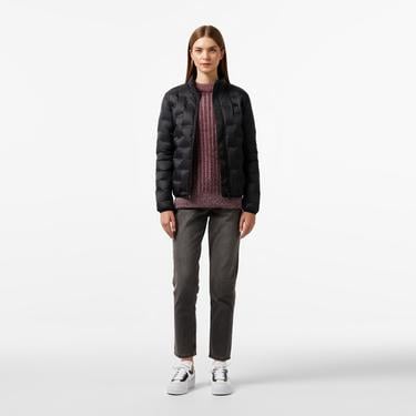  Lacoste Kadın Regular Fit Kapüşonlu Kapitone Siyah Mont