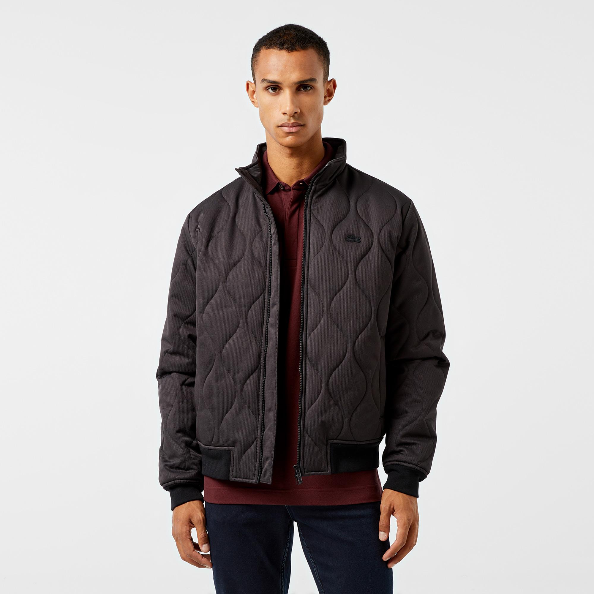 Erkek Relaxed Fit Dik Yaka Kapitone Siyah Mont