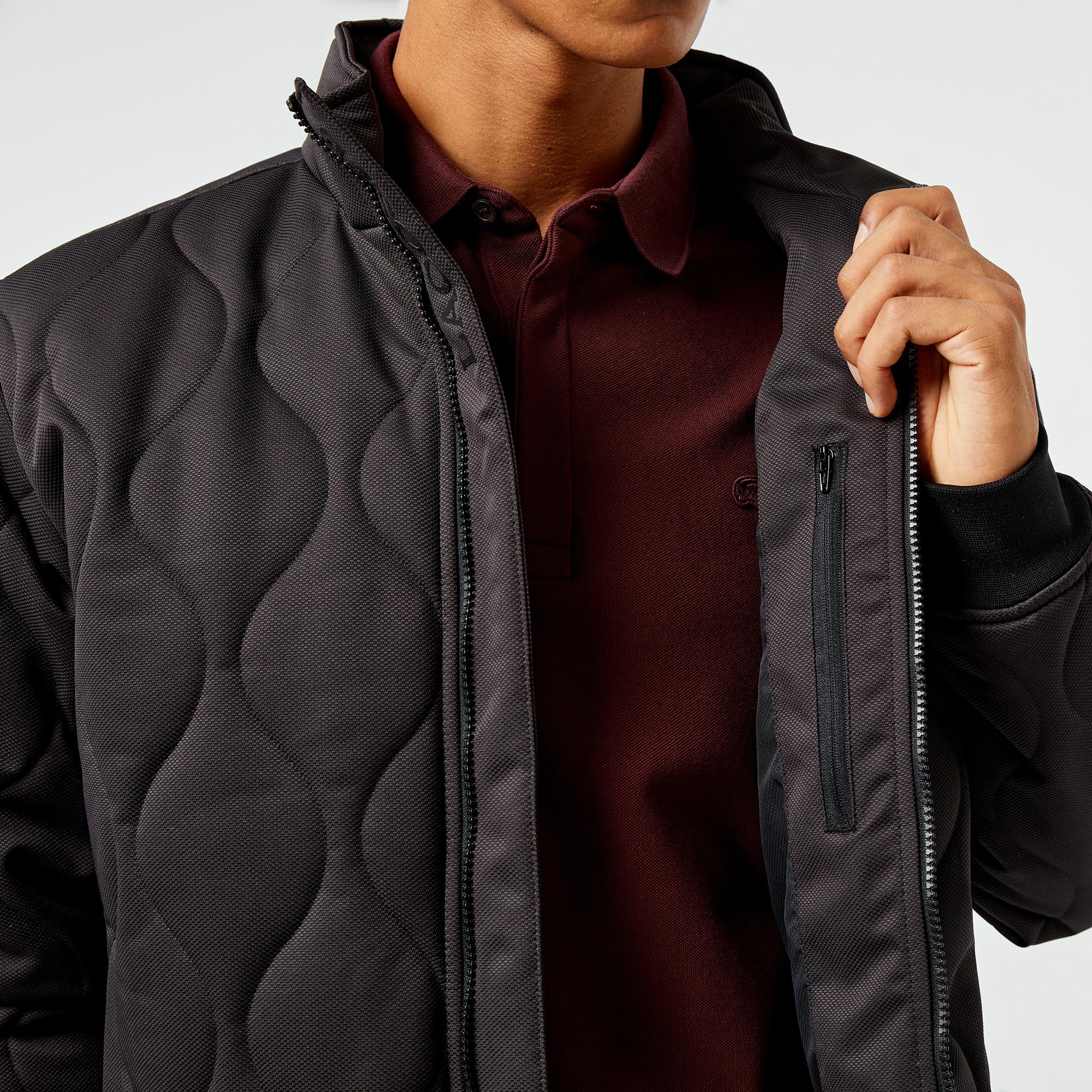 Erkek Relaxed Fit Dik Yaka Kapitone Siyah Mont