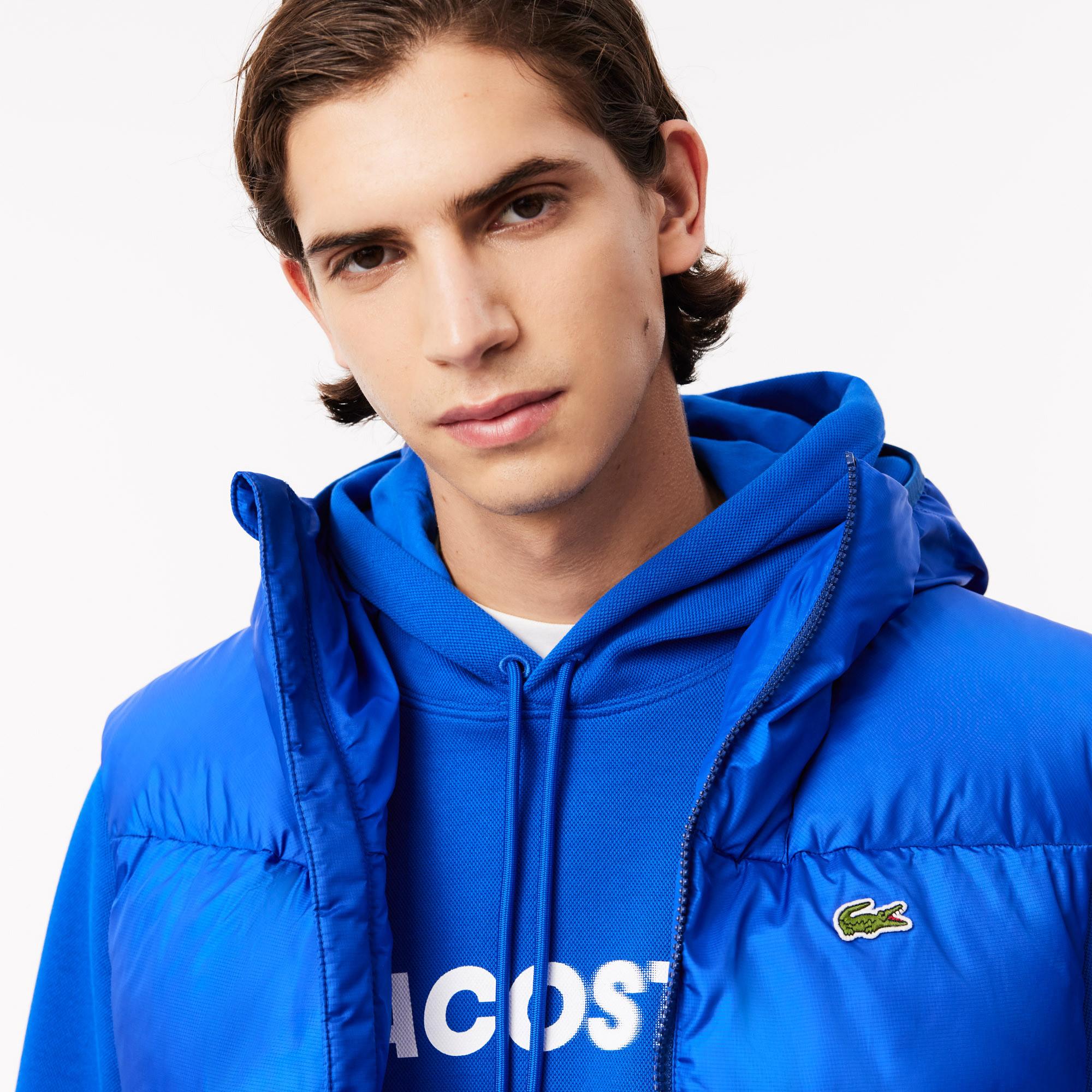 Erkek Kapüşonlu Mavi Şişme Yelek