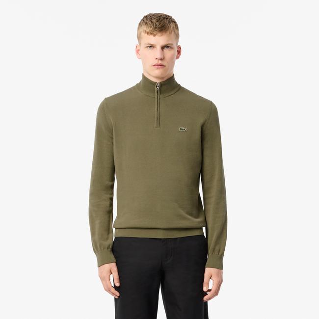  Erkek Regular Fit Yarım Fermuarlı Organik Pamuk Haki Kazak