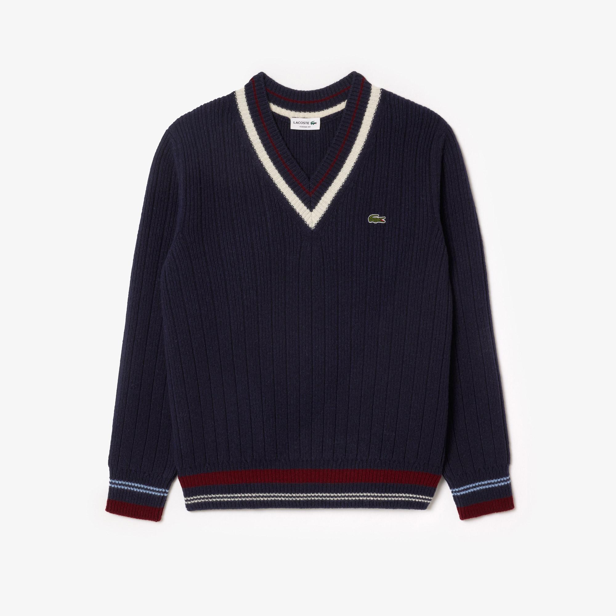 Erkek Classic Fit V Yaka Yün Lacivert Kazak