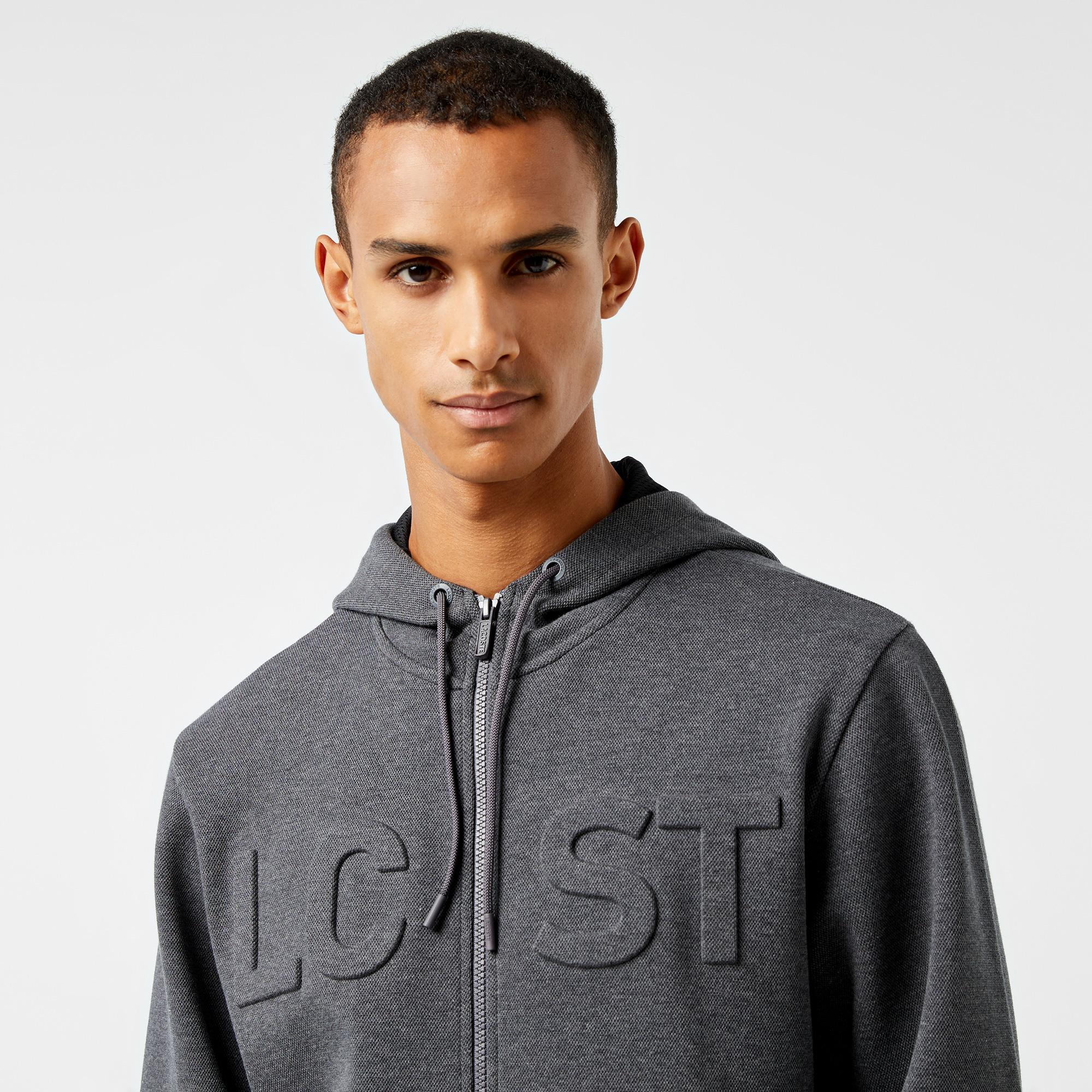 Erkek Relaxed Fit Kapüşonlu Baskılı Gri Sweatshirt