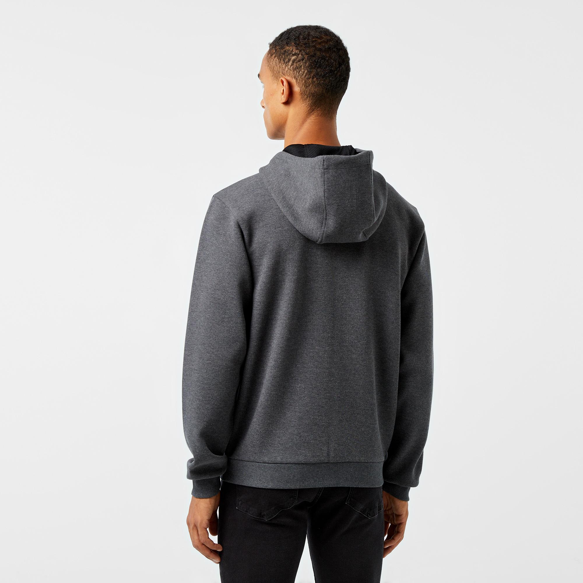 Erkek Relaxed Fit Kapüşonlu Baskılı Gri Sweatshirt