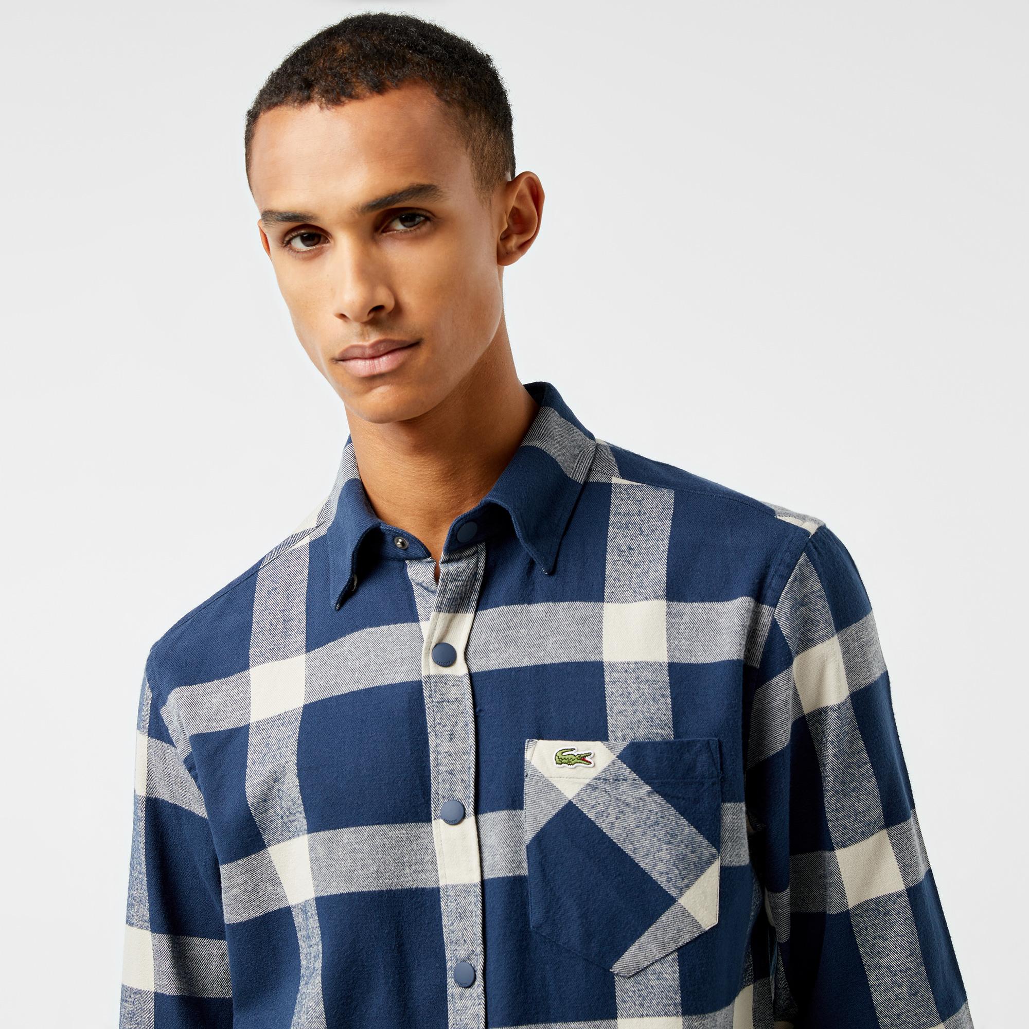 Erkek Regular Fit Ekose Lacivert Gömlek
