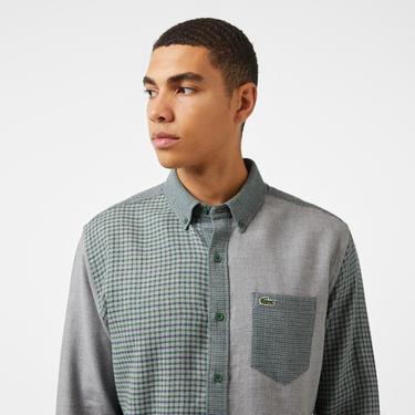  Erkek Regular Fit Ekose Koyu Yeşil Gömlek