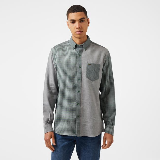  Erkek Regular Fit Ekose Koyu Yeşil Gömlek